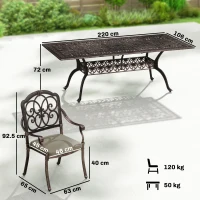 Outsunny 9 Piece Cast Aluminium Garden Dining Set, Garden Table and Chairs Set with Cushions, Parasol Hole for Patio, Bronze Tone(m-3)