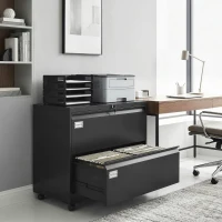 HOMCOM Rollcontainer mit 2 Schubladen abschließbar Aktenschrank mit verstellbarem Hängeregistratur 90 x 40 x 77,4 cm Schwarz(m-2)