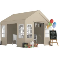 Outsunny 3 x 3 m Party Tent, Outdoor Canopy Tent Shelter with Removable Sidewalls, 4 Zipped Doors, for Parties, Wedding, Beige(m-10)