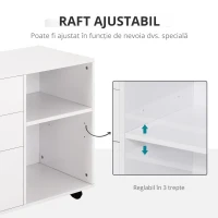 HOMCOM Mobilier Imprimanta – Alb, cu Sertare, Rafturi si Roti(m-5)