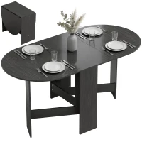 HOMCOM Masă de bucătărie pliabilă cu aripi rabatabile Masă de bucătărie pliabilă ovală Stil modern 163x80x75 cm Negru(m-7)