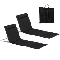 Outsunny Strandliege Sonnenliege Gartenliege, klappbar, verstellbare Rücklehne, Seitentasche, 48 cm x 134 cm x 33-43 cm, Beige(m-11)