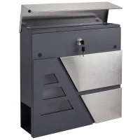 HOMCOM Briefkasten Wandmontage Wetterfest mit Zeitungshalter und 2 Schlüsseln für Außenwand, Dunkelgrau(m-11)