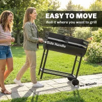 Outsunny Charcoal Barbecue Grill with 2 Cooking Areas, Portable BBQ Trolley with Wheels, Height Adjustable Grates, Bottom Shelf(m-7)