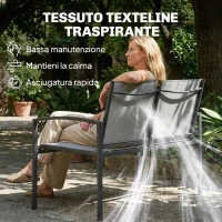 Outsunny panca da giardino in metallo, 2 posti, tessuto traspirante Texteline, colore grigio.(m-5)