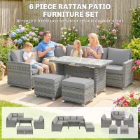 Outsunny 6 Seater Rattan Garden Furniture Set with 3 Sofas, 2 Footstools, Table, Patio Rattan Furniture Sofa Sets, Grey(m-4)