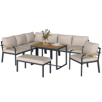 Outsunny Salón de Jardín 7 Piezas Conjunto Sofá de Esquina Exterior Modular con Mesa en WPC y Puf Beige y Gris(m-8)