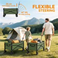 Outsunny 81L Festival Trolley on Wheels, Compact Garden Folding Trolley Cart with Adjustable Handle 80L Green(m-5)