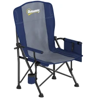 Outsunny Padded Camping Chair Adults Heavy Duty Folding Chair Side Pocket Cup Holder Carry Bag Outdoor Dark Blue(m-11)