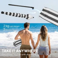 Outsunny 1.8 m Beach Umbrella Parasol with Sand Anchor, Portable 30° Tilting Patio Sun Shade with Adjustable Height, Grey/White(m-8)