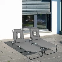 Outsunny Lot de 2 Bains de Soleil Pliable transat inclinable 4 Positions Chaise Longue de Lecture 3 Coussins fournis Gris(m-10)