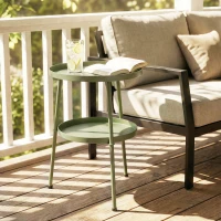 Outsunny Patio Side Table, 2-Tier Round Coffee End Table for Garden Balcony Living Room Bedroom, Light Green(m-8)