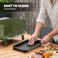 Outsunny Portable BBQ Grill, Charcoal Barbecue Grill with Adjustable Grates, Foldable Legs, Side Shelf for Camping Travel, Green(m-8)