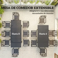 Outsunny Mesa de Jardín Extensible 150/225x85x75 cm Mesa de Comedor de Aluminio con Tablero de Listones para 6-8 Personas Gris(m-8)