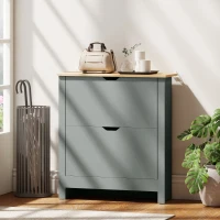 HOMCOM Meuble à chaussures 12 paires, armoire à chaussures étroite avec 2 tiroirs rabattables et étagères réglables, gris clair(m-10)