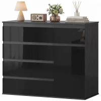 HOMCOM Aparador moderno, Aparador com 5 gavetas, prateleira ajustável, porta com fechamento suave, Preto alto brilho(m-7)