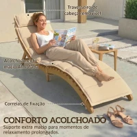 Outsunny Espreguiçadeira Dobrável de Madeira de Acácia com Almofada e Pega de Transporte para Jardim e Terraço 183x54x63 cm Bege(m-7)
