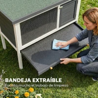 PawHut Conejera de Madera, Jaula para Conejos Medianos con Techo Asfáltico Abatible Bandeja Extraíble Puerta con Pestillo Gris(m-6)