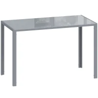HOMCOM 120cm Dining Table, Rectangle 4 Seater Kitchen Table with Tempered Glass Top and Metal Legs, Grey(m-1)