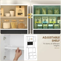 HOMCOM Dulap pentru Microunde cu Dulap, Blat de Lucru, Mobilă de Bucătărie cu 2 Sertare, Panou Metalic, 4 Cârlige, Raft Reglabil pentru Bucătărie, Sală de Masă, Living, Alb(m-6)