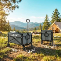 Outsunny 81L Festival Trolley on Wheels, Compact Garden Folding Trolley Cart with Adjustable Handle 80L, Grey(m-3)