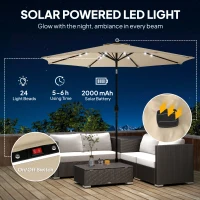 Outsunny 2.6 m Garden Parasol Umbrella with LED Solar Light, Parasol Cover, Outdoor Market Patio Umbrella, Beige(m-4)