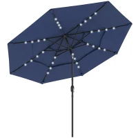 Outsunny 2.8 m Garden Parasol Umbrella with LED Solar Light, Parasol Cover, 3 Tier Outdoor Table Market Patio Umbrella, Navy Blue(m-11)