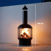 Outsunny Chimney Fire Pit, Portable Wood Burning Firepit with Poker, Charcoal Grid, Outdoor Fireplace for Garden Patio, Black(m-3)