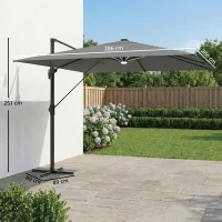 Outsunny 3 x 3 m Garden Cantilever Parasol with Light, Cover, Overhanging Umbrella w/ Wind Protection, 360° Rotation, Light Grey(m-3)