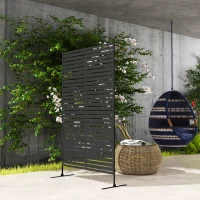 Outsunny Decorative Privacy Fence Screen, Metal Outdoor Privacy Screen Climbing Plant Trellis with Stand, 122 x 198 cm, Black(m-9)