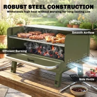 Outsunny Portable BBQ Grill, Charcoal Barbecue Grill with Adjustable Grates, Foldable Legs, Side Shelf for Camping Travel, Green(m-4)