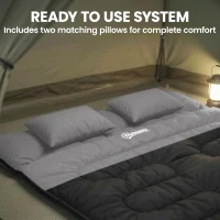 Outsunny Double Sleeping Bag with 2 Pillows, 220 x 160 cm Extra-Large Sleeping Bag for Adults, Black and Grey(m-7)