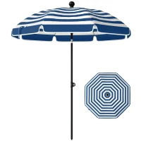 Outsunny 1.8 m Beach Umbrella Parasol with Sand Anchor, Portable 30° Tilting Patio Sun Shade with Adjustable Height, Blue/White(m-11)