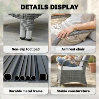 Outsunny 3 Pieces Rattan Bistro Set, Wicker Garden Furniture Set with Metal Frame, Cover, Glass Top Coffee Table, Light Grey(m-4)