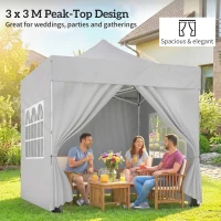 Outsunny 3 x 3 m Pop Up Gazebo with Sidewalls, UPF50+ Heavy Duty Garden Party Tent Marquee with Wheeled Carry Bag, Silver Grey(m-4)