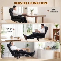 HOMCOM 3D Kneedmassage Bureaustoel met Voetsteun, Verstelbare Computerstoel met Hoge Rugleuning, Leathaire Bekleding, Zwart(m-6)