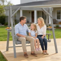 Outsunny Three-Seater Wooden Swing Bench, Dark Grey(m-2)