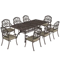 Outsunny 9 Piece Cast Aluminium Garden Dining Set, Garden Table and Chairs Set with Cushions, Parasol Hole for Patio, Bronze Tone(m-1)