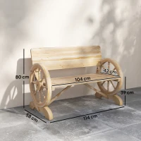 Outsunny Fir Wood 2-Seater Outdoor Garden Wagon Wheel Bench, Natural Wood Finish(m-3)