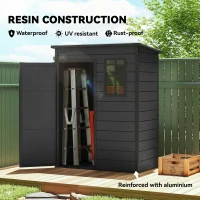 Outsunny 5' x 3' Garden Shed with Floor, Outdoor Storage Shed with Lockable Door, Window and Vent, Dark Grey(m-4)