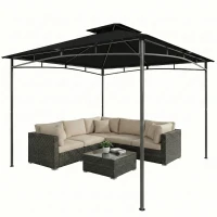 Outsunny 3 x 3 m Gazebo, Garden Gazebo with 2-Tier Roof, Metal Frame, Black(m-10)