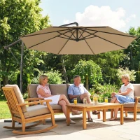 Outsunny 3 m Garden Cantilever Parasol with Cover, Round Overhanging Umbrella with 360° Rotation, Tilt, Khaki(m-9)