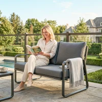 Outsunny 2‑Sitzer Gartensofa mit dicken Kissen, abnehmbaren Bezügen und modernen Armlehnen, 121x69x69cm, Hellgrau(m-4)