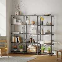 HOMCOM 5-Tier Bookshelf, Industrial Bookcase with Metal Frame - Dark Grey and Black(m-9)