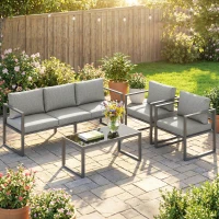 Outsunny 4 Piece Outdoor Garden Furniture Set, Patio Furniture with 3-Seater Sofa, Armchairs and Coffee Table(m-2)