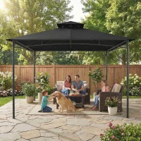 Outsunny 3 x 3 m Gazebo, Garden Gazebo with 2-Tier Roof, Metal Frame, Black(m-8)