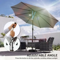 Outsunny 2.7 m Garden Parasol Umbrella with Cross Base and Sandbag, Retractable Ribs, Outdoor Table Market Umbrella, Light Grey(m-8)