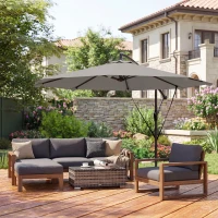 Outsunny 3 m Cantilever Parasol with Protective Cover and Wind Ropes, Banana Parasol with Crank Handle, Light Grey(m-9)