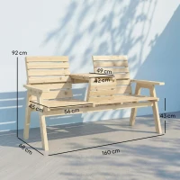 Outsunny Fir Wood Convertible 2 to 3 Seater Outdoor Garden Bench, Natural Wood Finish(m-3)