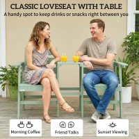 Outsunny Outdoor Garden Loveseat, Embossed Wooden Jack and Jill Garden Seat with Integrated Table, Green(m-5)